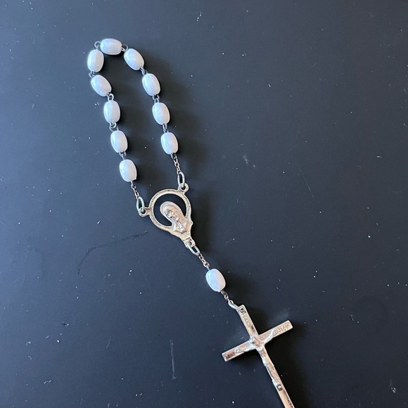 Vintage Funky Silvery Cross Faux Pearl Shape Beads Chain - Picture 8 of 10